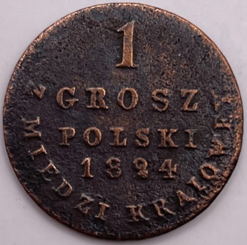 Moneta 1 grosz polski 1824 r. z miedzi krajowej