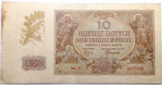 Banknot 10 zł 1940 r. /2