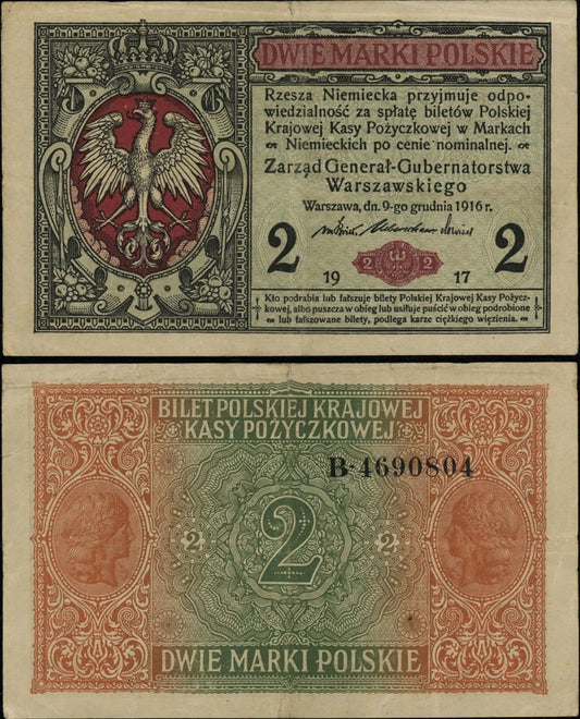Banknot 2 marek polskich 1917 generał