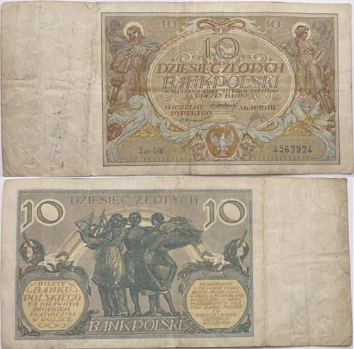Banknot 10 złotych 1929  r. stan 3
