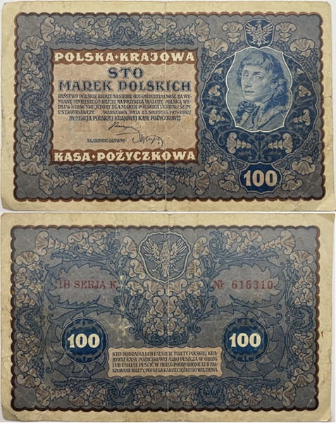 Banknot 100 marek polskich VIII 1919  stan 3