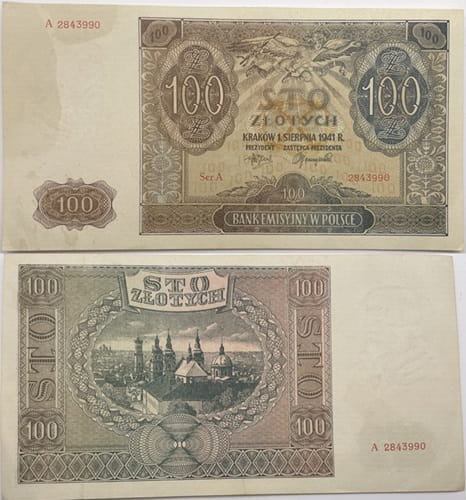 Banknot 100 zł 1941 stan -1/+2