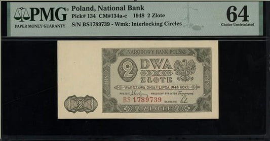 Banknot 2 złote 1948 PMG 64