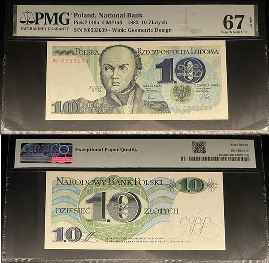 Banknot 10 złotych 1982 PMG 67 EPQ