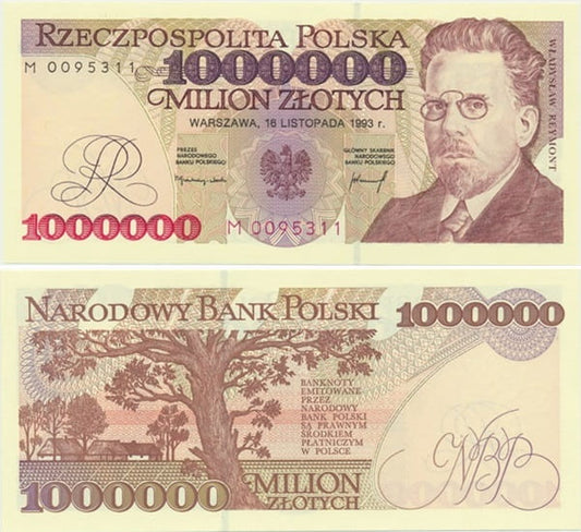Banknot 1000000 zł 1993 Władysław Reymont