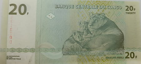 Kongo banknot  20 Franków  2003 r. UNC