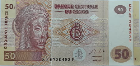 Kongo banknot  50 franków  2013 r. UNC