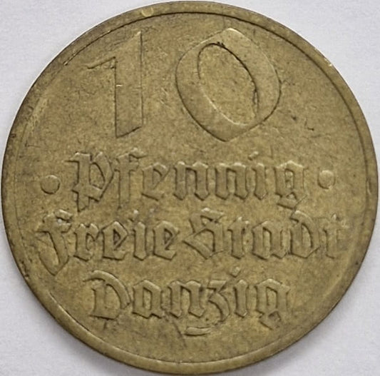Moneta 10 fenigów 1932 Wolne Miasto Gdańsk stan 3