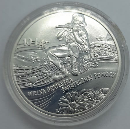 Moneta 10 zł 10 lat Wielkiej Orkiestry Świątecznej Pomocy WOŚP 2003