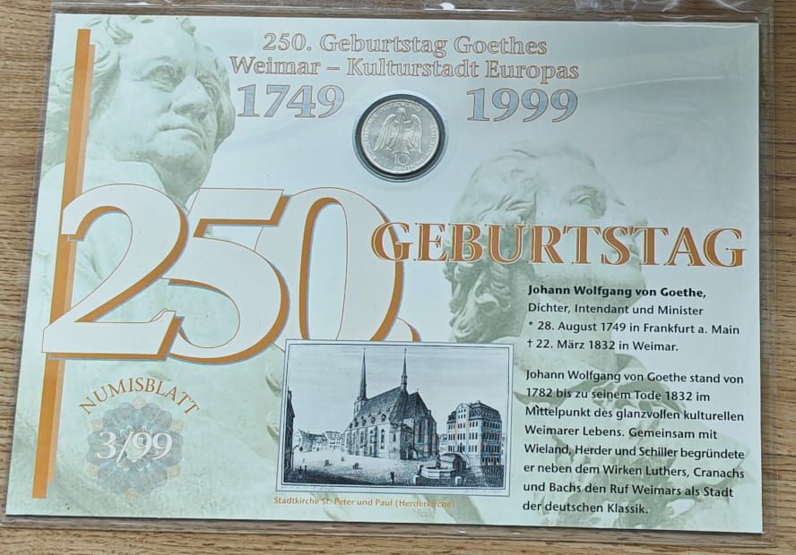 Moneta 10 marek Johann Wolfgang von Goethe 1999 r.